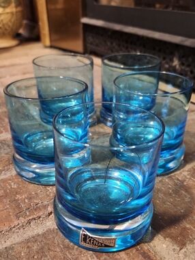 Ekenas Swedish Made Blue Glass Whiskey Tumblers - Set of
